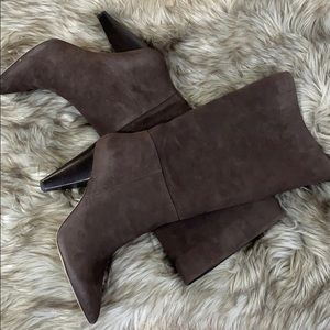 Brown Suede Mid calf Boot (Something Navy)